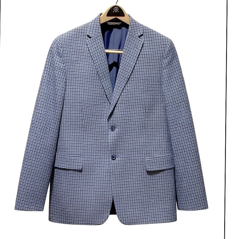 Michael Kors Boys 20R Blue Plaid Blazer Cotton Linen Homecoming Wedding Preppy